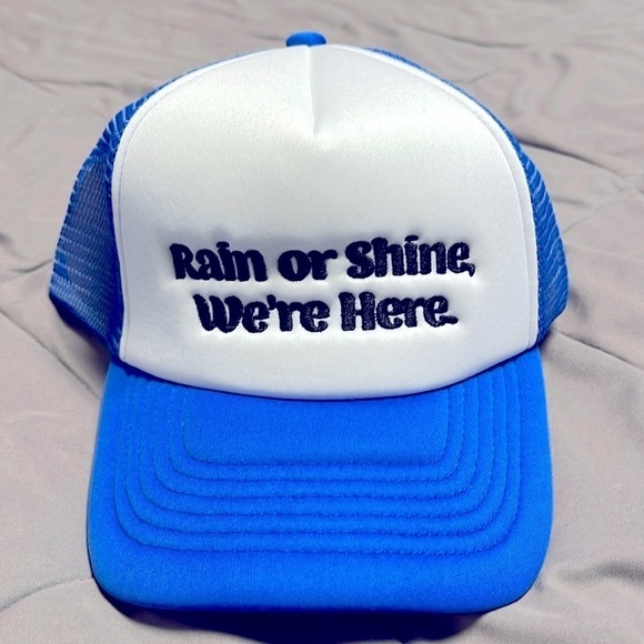 Weather Report Rain or Shine We are Here Blue Trucker Hat - Picture 1 of 4